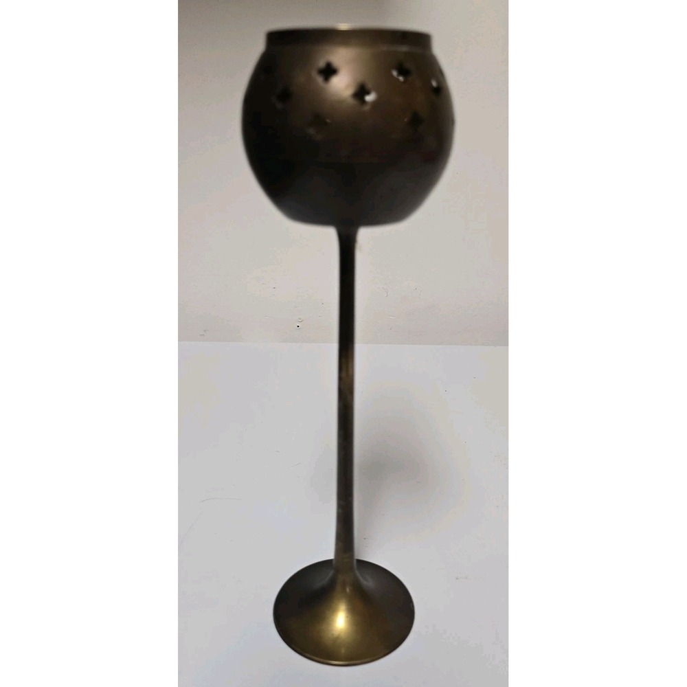 VTG Gatco Brass Tea Light Holder Cutwork Star Design Made in India Set 10" & 8" - Picture 2 of 10